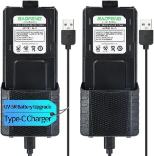 BAOFENG UV-5R Battery 3800mAh USB-C Charging Extended Battery for UV5R BF-8HP UV-5R Series Radios High Capacity Battery with Type-C Charging Cable,2Pack