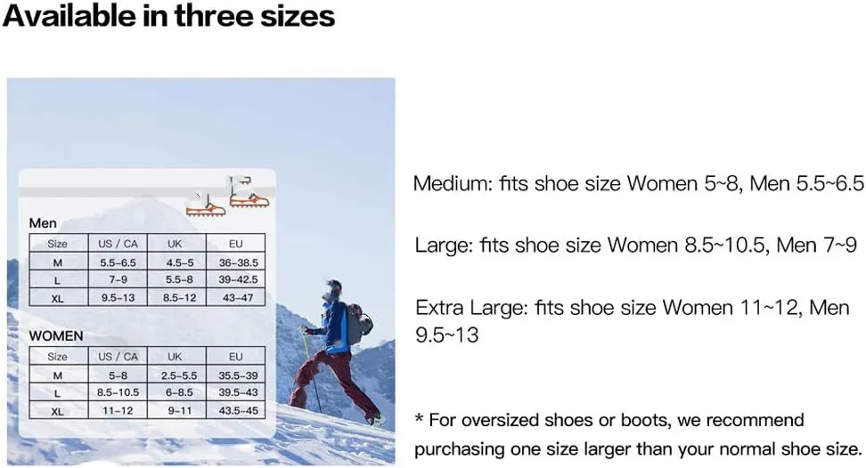 BaronHong Traction Cleats,Ice Snow Grips Crampons for Footwear with 12 Stainless Steel Spikes for Walking,Jogging,Climbing,Hiking on Snow and Ice (M/L/XL)