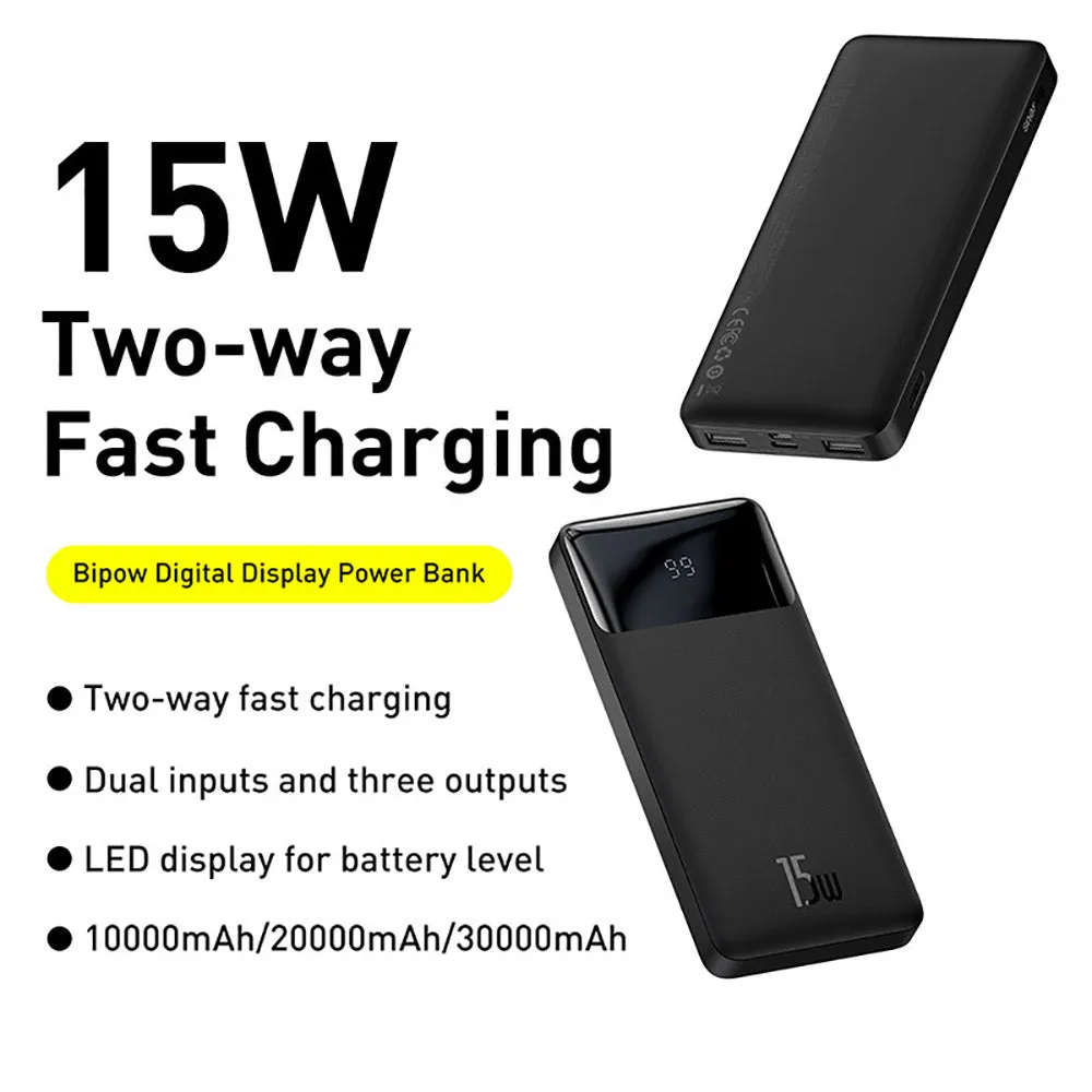 Baseus Bipow Digital Display Power Bank 10000mAh 15W - Black