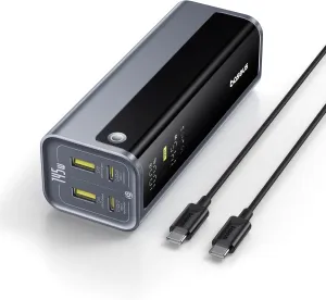 Baseus Laptop Power Bank, 20800mAh 145W Portable Charger with 4 Ports, Digital Display, Fast Charging Battery Pack for Outdoor Work, MacBook, iPhone 16/15/14 Series, Samsung, Dell, Steam Deck and More