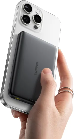 Baseus Picogo Magsafe Portable Charger, 0.5" Ultra Slim Qi2 Certified 15W Wireless Power Bank, 10000mAh 27W Fast Charging Magnetic Battery Pack with USB-C Cable for iPhone 16/15/14/13/12 Series Only