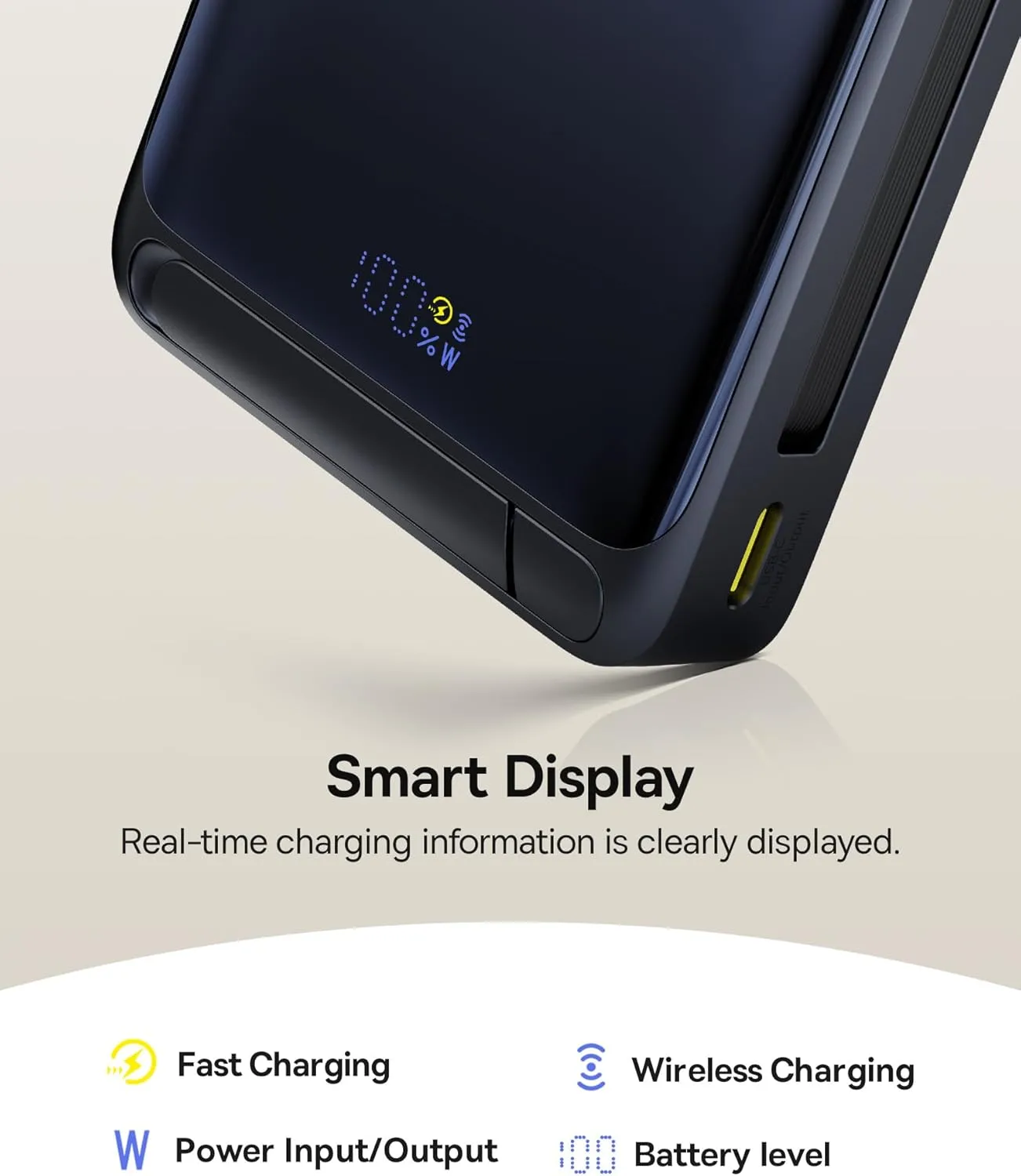 Baseus Qi2 Certified 15W for Magsafe Battery Pack, Nomos P2 30W Fast Charging Portable Phone Charger 10,000mAh Power Bank with USB-C Cable & Smart Display for iPhone 16/15/14/13/12 Series -(Black)