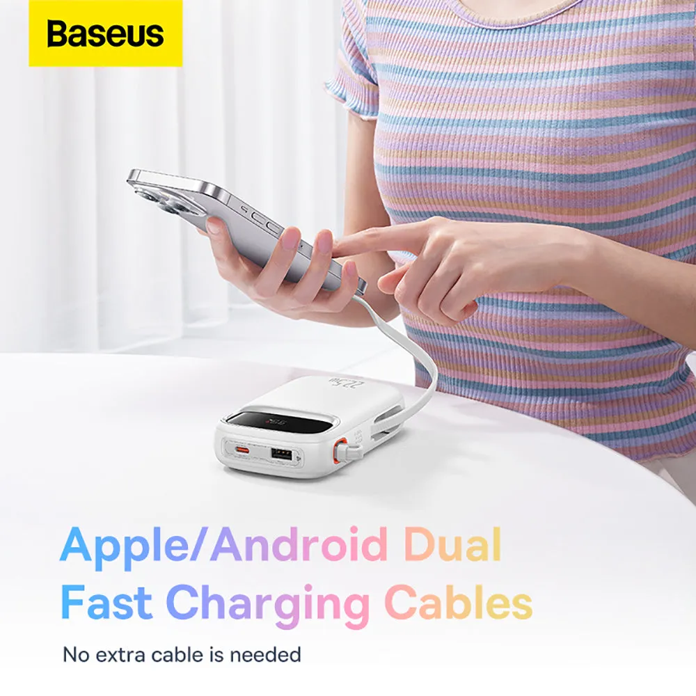 Baseus Qpow2 Dual-Cable Digital Display Fast Charge Power Bank 20000mAh 22.5W - Starlight White