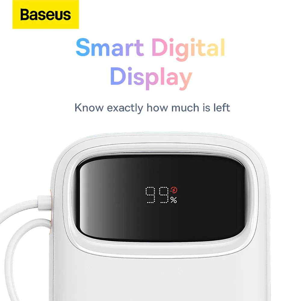 Baseus Qpow2 Dual-Cable Digital Display Fast Charge Power Bank 20000mAh 22.5W - Starlight White