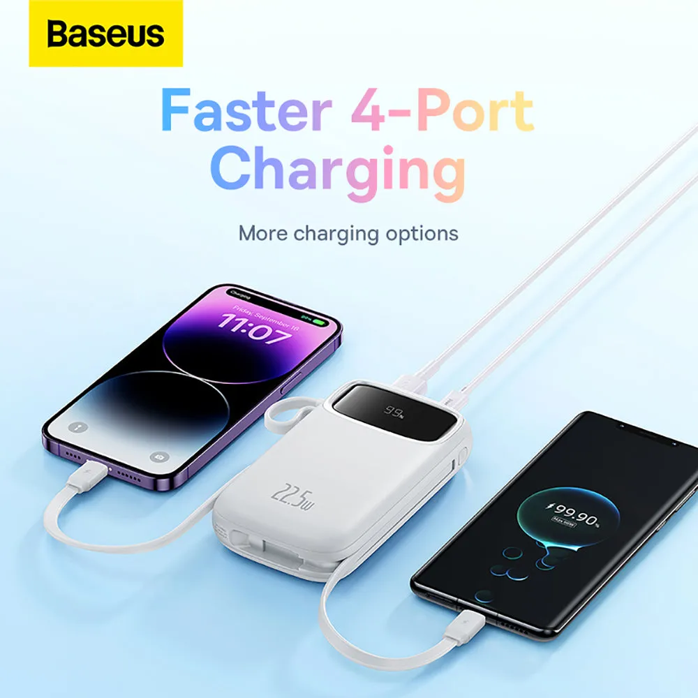 Baseus Qpow2 Dual-Cable Digital Display Fast Charge Power Bank 20000mAh 22.5W - Starlight White