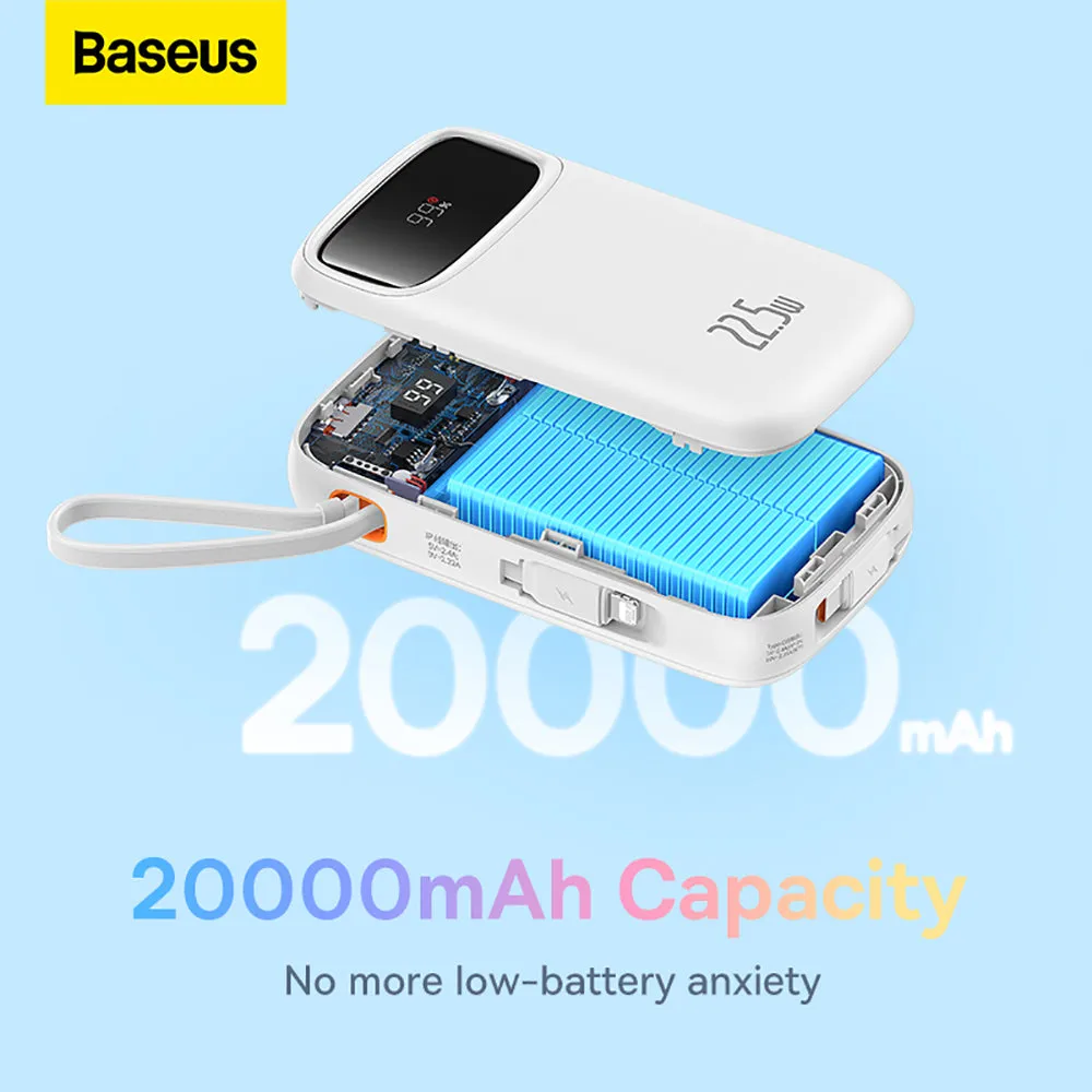 Baseus Qpow2 Dual-Cable Digital Display Fast Charge Power Bank 20000mAh 22.5W - Starlight White