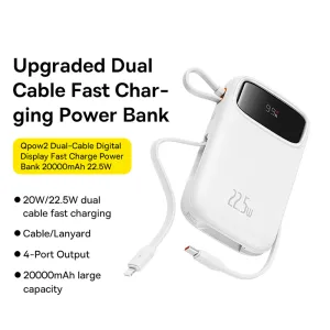 Baseus Qpow2 Dual-Cable Digital Display Fast Charge Power Bank 20000mAh 22.5W - Starlight White
