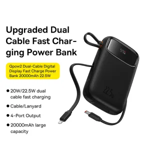 Baseus Qpow2 Dual-Cable Digital Display Fast Charge Power Bank 20000mAh 22.5W - Starry Black