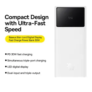 Baseus Star-Lord Digital Display Fast Charge Power Bank 30W 20000mAh - Moon White
