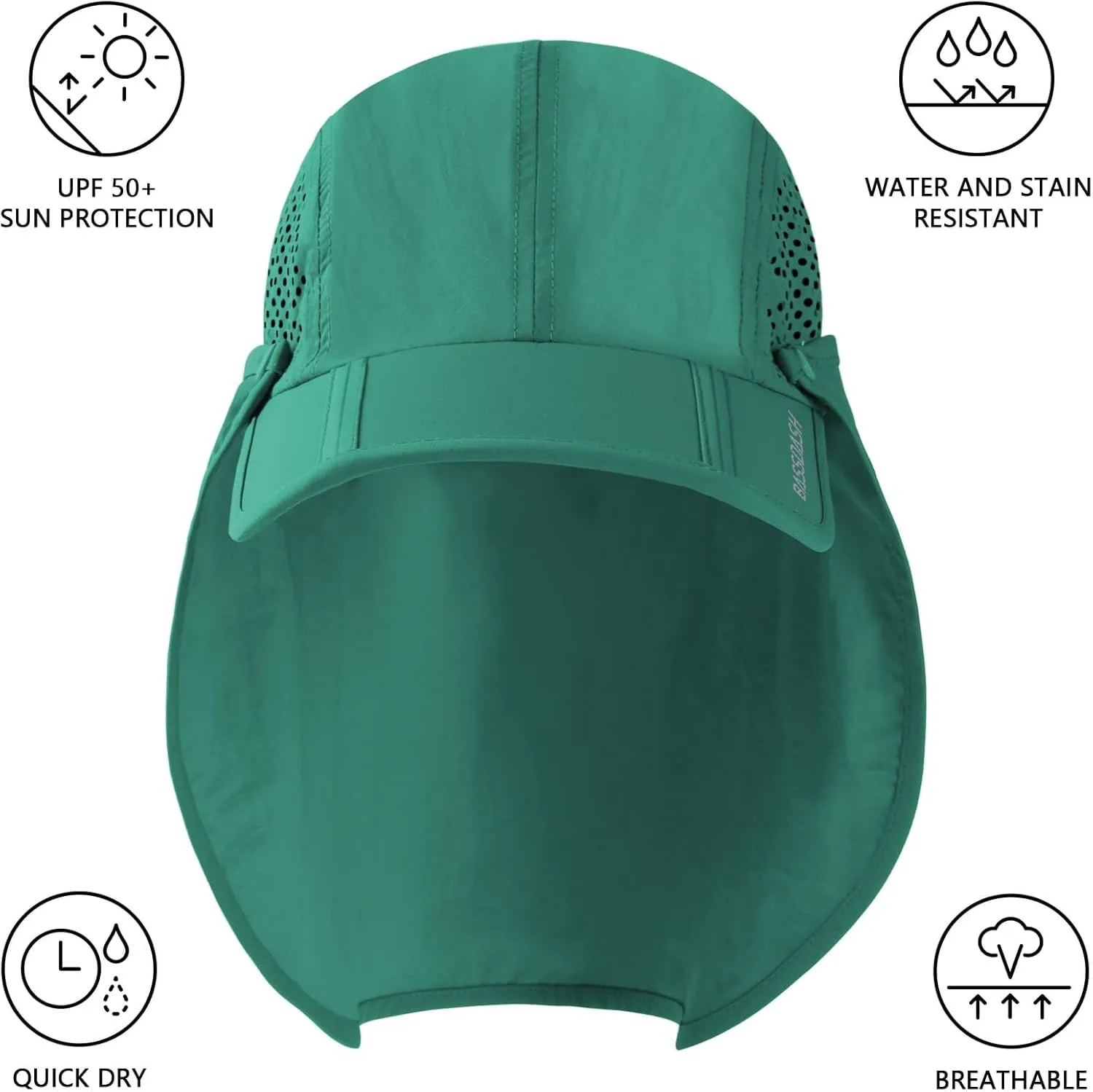 BASSDASH UPF 50  Foldable Fishing Hat Baseball Cap with Removable Neck Flap Portable for Men Women Golf Hiking