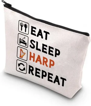 BDPWSS Eat Sleep Harp Repeat Makeup Bag Harpists Gift Harp Lover Gift Harp Player Gift Orchestra Gift Music Instrument Gift (Sleep Harp Repeat)