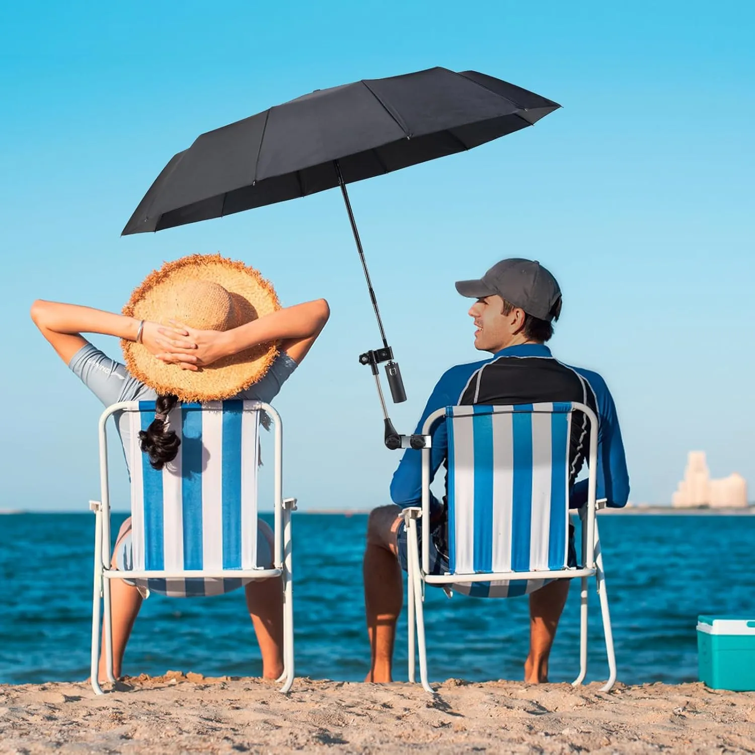 Beach Chair Umbrella with Clamp Clip on Umbrellas for Chair 42 Inches Adjustable Sun Umbrella for Camping Outdoor Chair UPF 50  Folding Umbrella for Travel Plant Shade Wheelchair