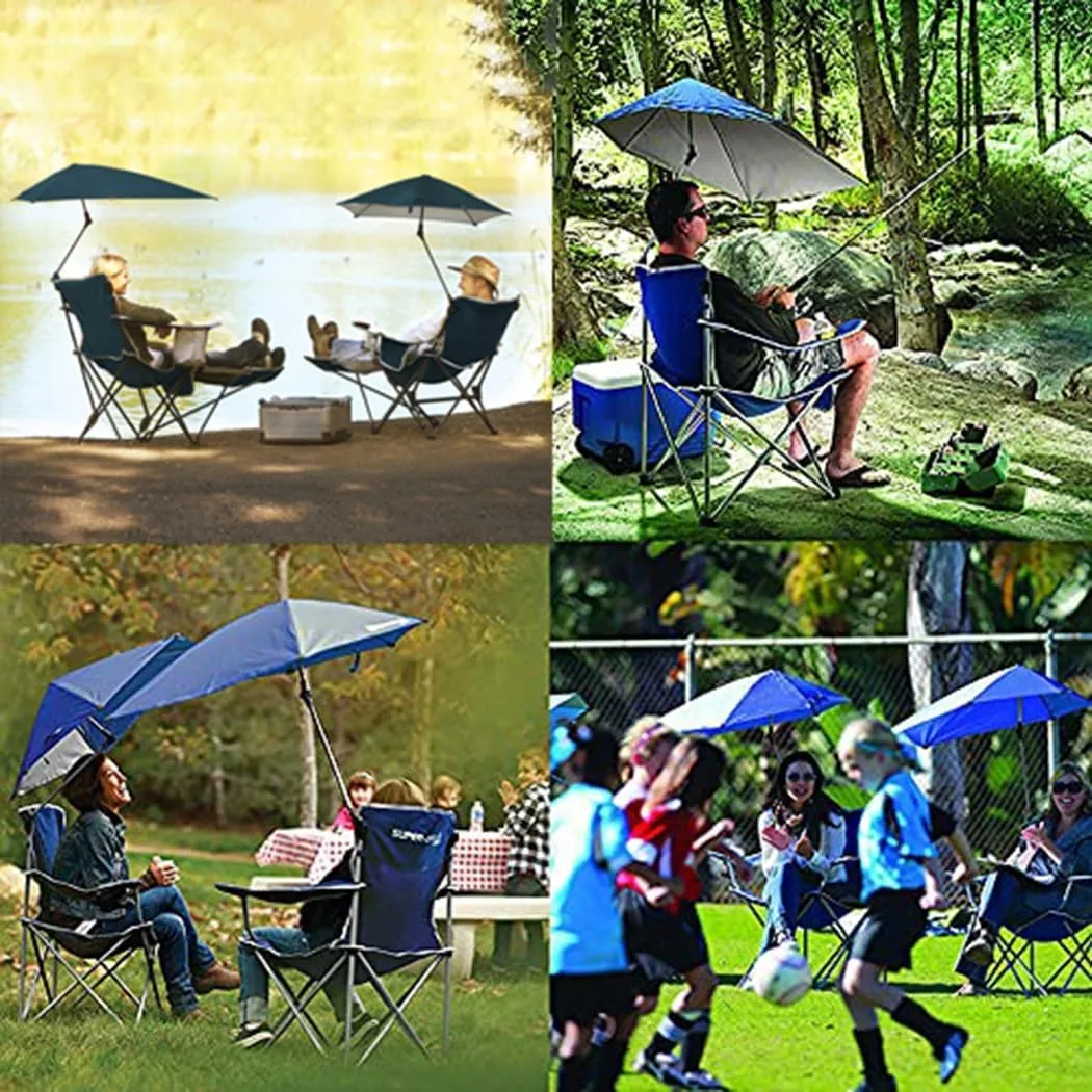 Beach Chair with Adjustable Umbrella Outdoor Folding Chairs for Adults with Cup Holder & Carry Bag Protable Recliner Chair for Camping Hiking Fishing(Green) (Sapphire One Size)