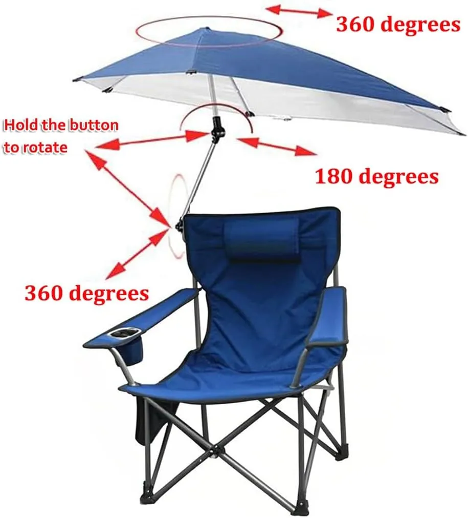 Beach Chair with Adjustable Umbrella Outdoor Folding Chairs for Adults with Cup Holder & Carry Bag Protable Recliner Chair for Camping Hiking Fishing(Green) (Sapphire One Size)