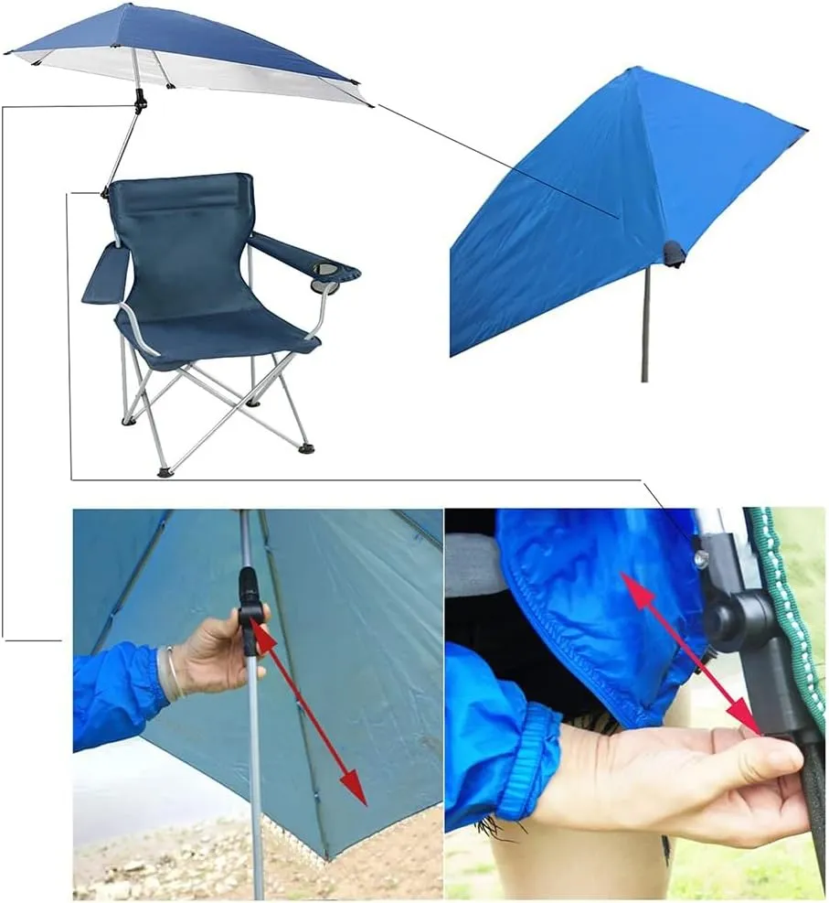 Beach Chair with Adjustable Umbrella Outdoor Folding Chairs for Adults with Cup Holder & Carry Bag Protable Recliner Chair for Camping Hiking Fishing(Green) (Sapphire One Size)