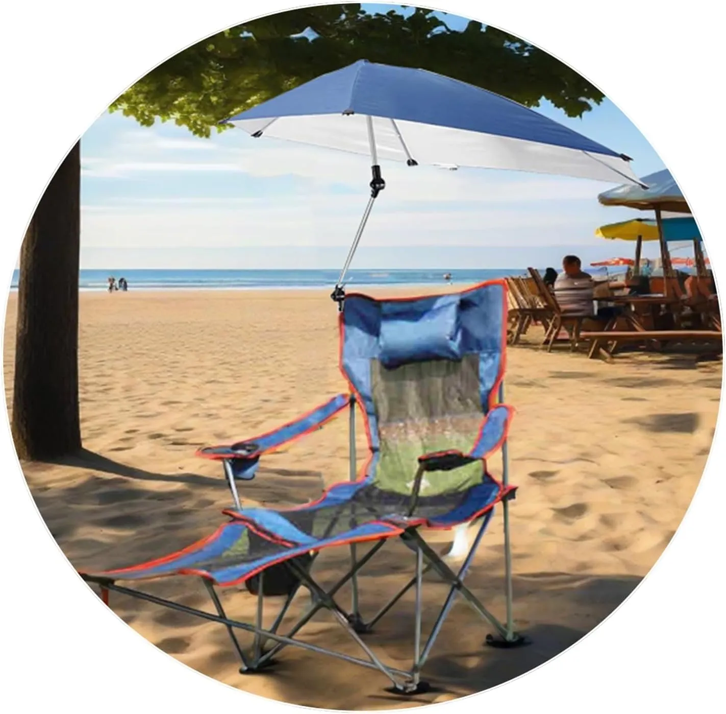 Beach Chair with Adjustable Umbrella Outdoor Folding Chairs for Adults with Cup Holder & Carry Bag Protable Recliner Chair for Camping Hiking Fishing(Green) (Sapphire One Size)