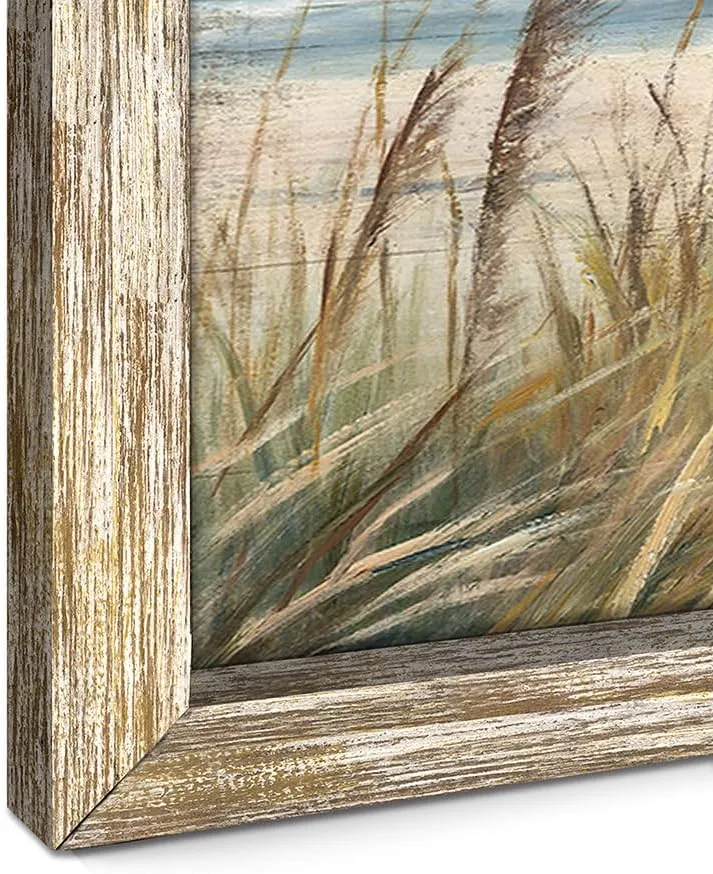 Beach Ocean Painting Wall Art: Framed Coastal Picture Wooden Sea Bird Print Seaside Sand Seascape Artwork Decor for Living Room Bedroom Bathroom 24x12 inch