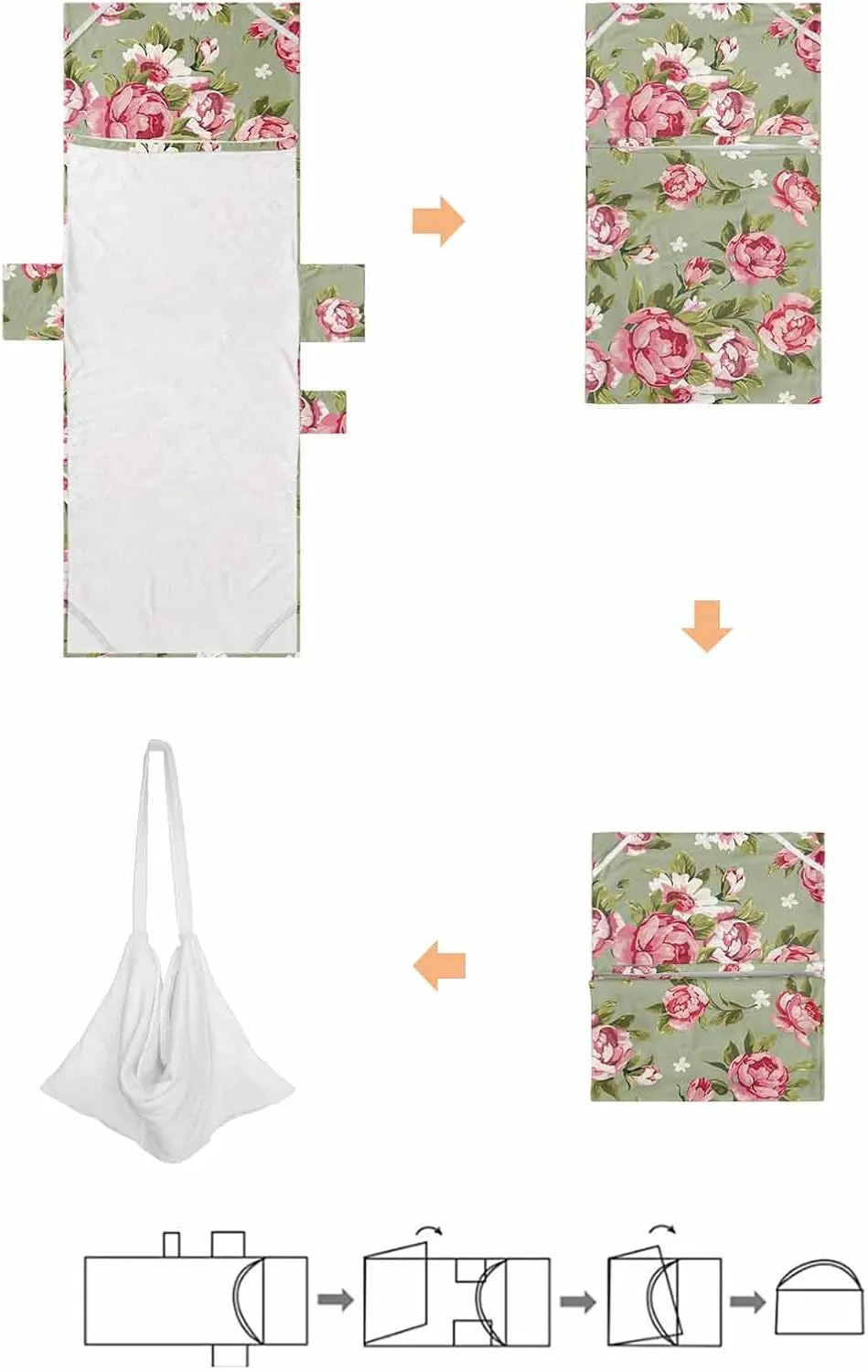Beach Pool Patio Lounge Chaise Chair Cover Towel with Pockets,Sage Green Floral Absorbent & Quick Dry Microfiber Towel Cover Bag Summer Travel Accessories Retro Pastel Pink Flower Botanical Leaf