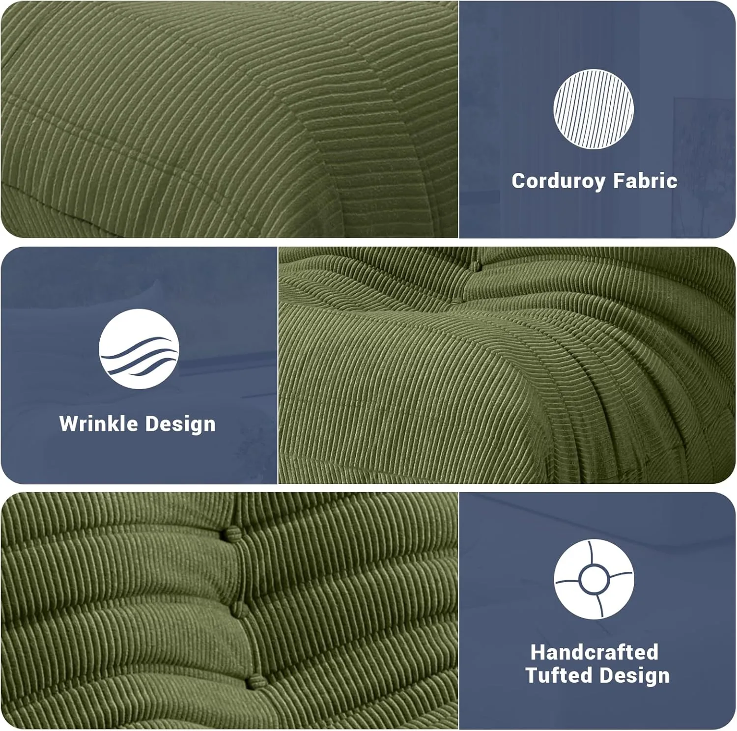 Bean Bag Chair for Adults, Fireside Chair Lazy Floor Sofa, Modern Corduroy Fabric Caterpillar Sofa Couch, Armless Foam Lounger Tatami Recliner Bean Bag Couch for Living Room Bedroom Dorm Office