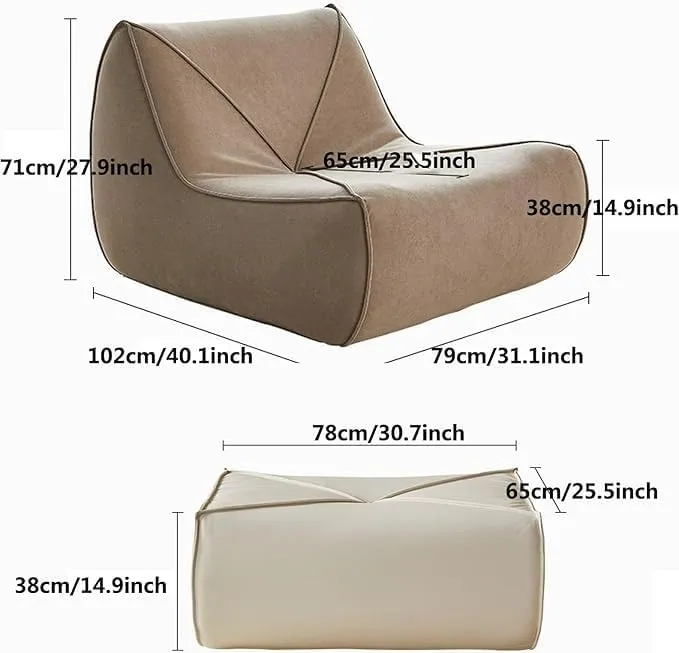 Bean Bag Chair for Adults, Modern Linen Fabric Fireside Chair, Premium Microfiber Caterpillar Sofa Couch, Corner Togo Lazy Chairs Sofa for Living Room/Bedroom/Salon/Office(Yellow,B)