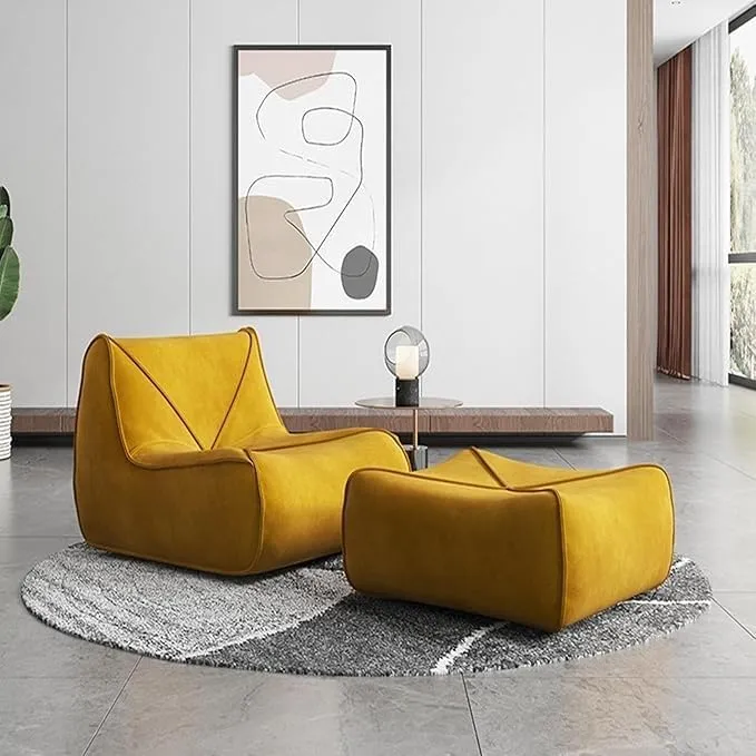 Bean Bag Chair for Adults, Modern Linen Fabric Fireside Chair, Premium Microfiber Caterpillar Sofa Couch, Corner Togo Lazy Chairs Sofa for Living Room/Bedroom/Salon/Office(Yellow,B)
