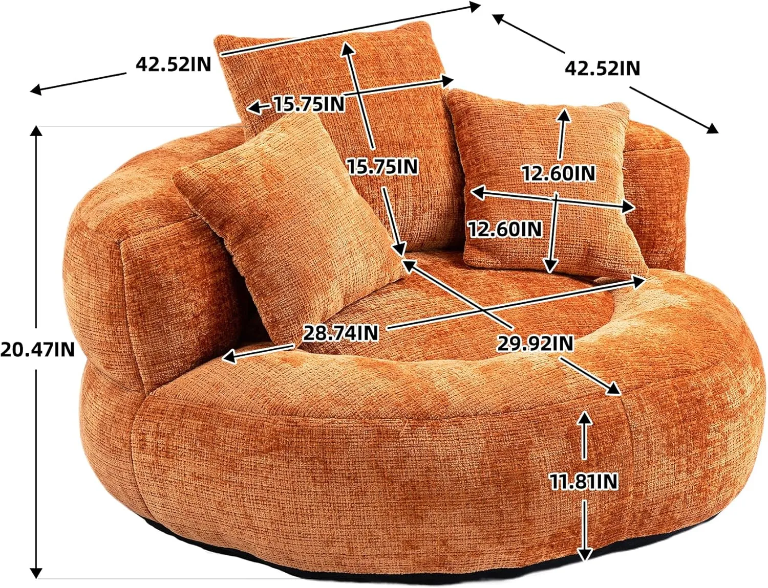 Bean Bag Chair Lazy Sofa Durable Comfort Lounger High Back Bean Bag Chair Couch for Adults and Kids, Indoor & Outdoor Accent Armchair for Living Room, Orange