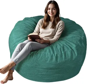 Bean Bag Chairs for Adults, 4FT Bean Bag Chairs with Plush Microfiber Removable Cover, Giant Chairs with Memory Foam Big Sofa for Reading, Gaming Cozy Chair, Green