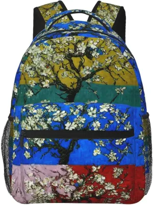 Beautiful Apricot Flower Blossom Art Daypack Backpack Polyester Multipurpose Anti-Theft Shoulder Bag Big Capacity Gym Outdoor Hiking Backpack With Smooth Zippers
