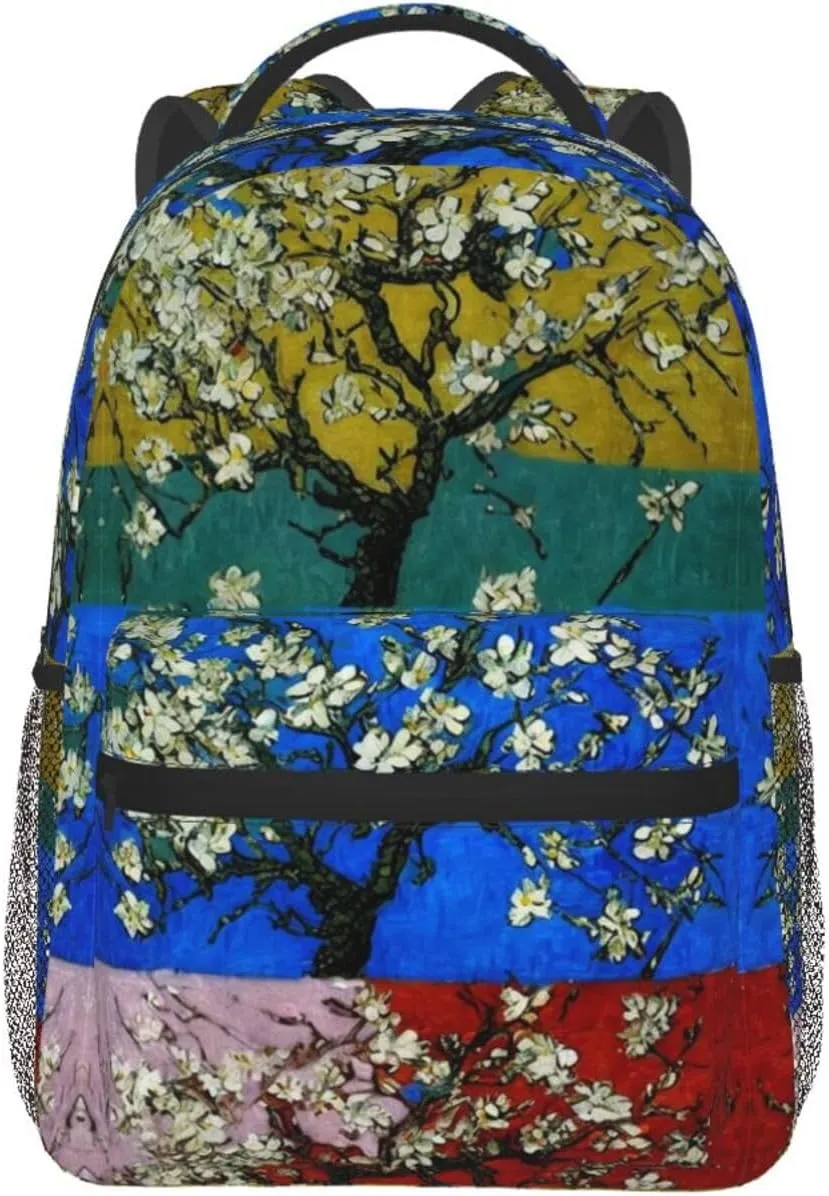 Beautiful Apricot Flower Blossom Art Daypack Backpack Polyester Multipurpose Anti-Theft Shoulder Bag Big Capacity Gym Outdoor Hiking Backpack With Smooth Zippers