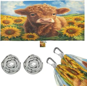 Beautiful Highland Cow Baby Camping Hammock, Single Portable Hammocks with Tree Straps & Attached Carry Bag, 330Lbs Capacity Perfect for Outside Indoor Hiking Beach Backpack Travel