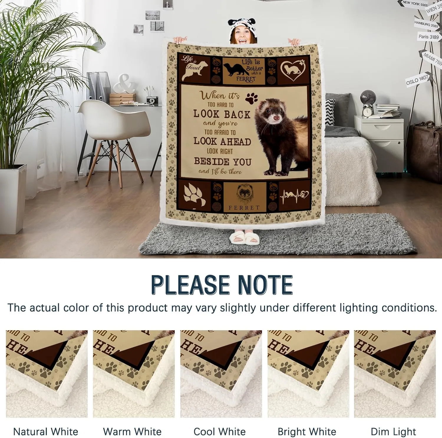 BEDMUST Ferret Blanket Soft Fuzzy Cozy Ferret Plush Throw Blanket for Crib Couch Chair Living Room Ferret Stuffed Animal Gifts for Kids Boys Women (60x80 inches)