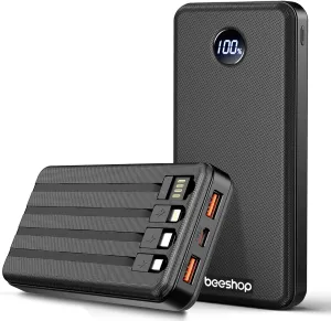 BEESHOP Portable Charger Power Bank - 37000mAh Portable Battery with 4 Built-in Cables, 22.5W Fast Charging Battery Pack Bank Compatible with iPhone 16 15 14 13 Android Samsung Phone etc(1 Pack)