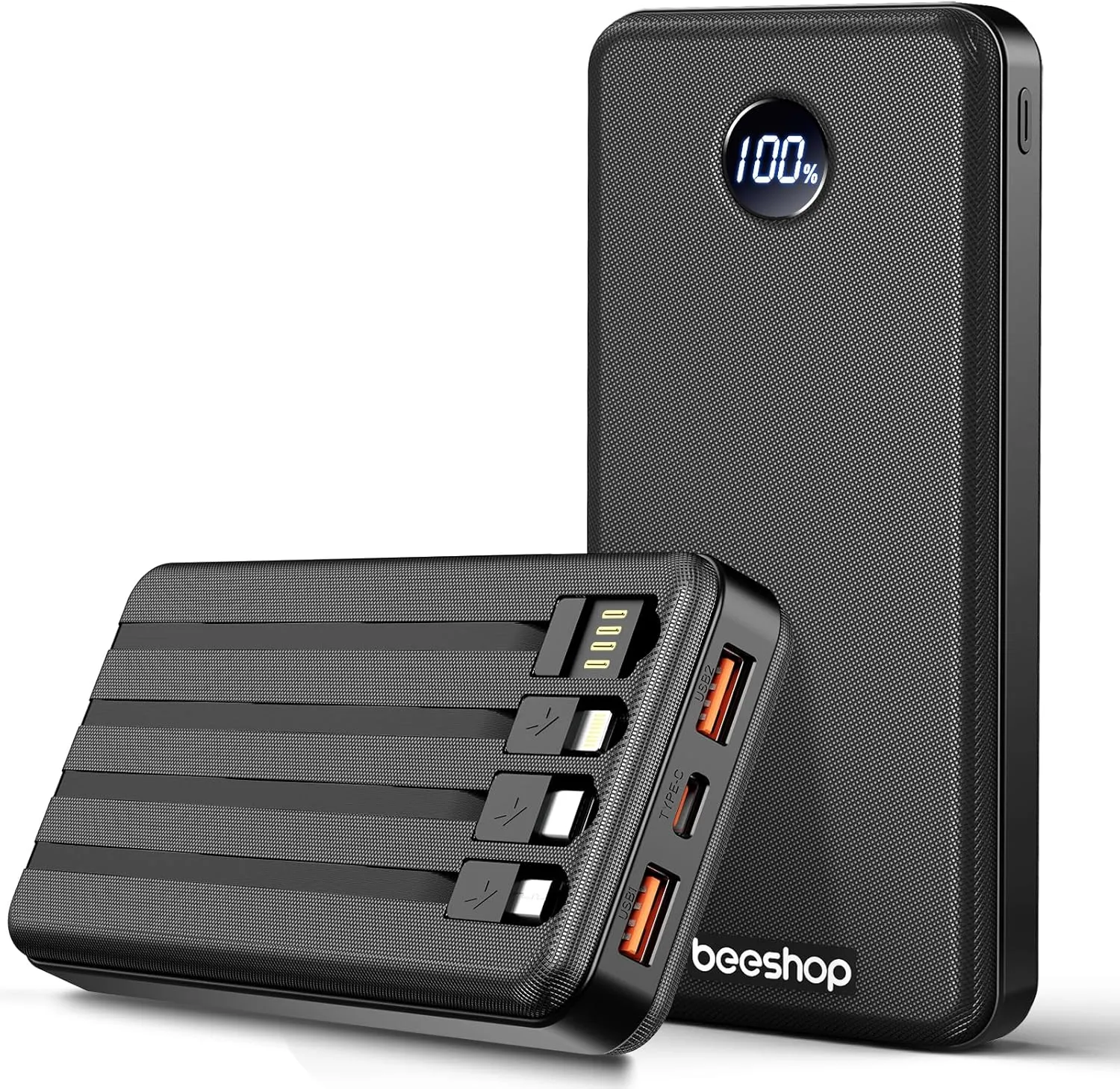 BEESHOP Portable Charger Power Bank - 37000mAh Portable Battery with 4 Built-in Cables, 22.5W Fast Charging Battery Pack Bank Compatible with iPhone 16 15 14 13 Android Samsung Phone etc(1 Pack)