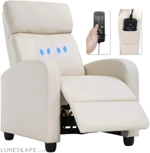 Beige Leather Massage Recliner Sofa