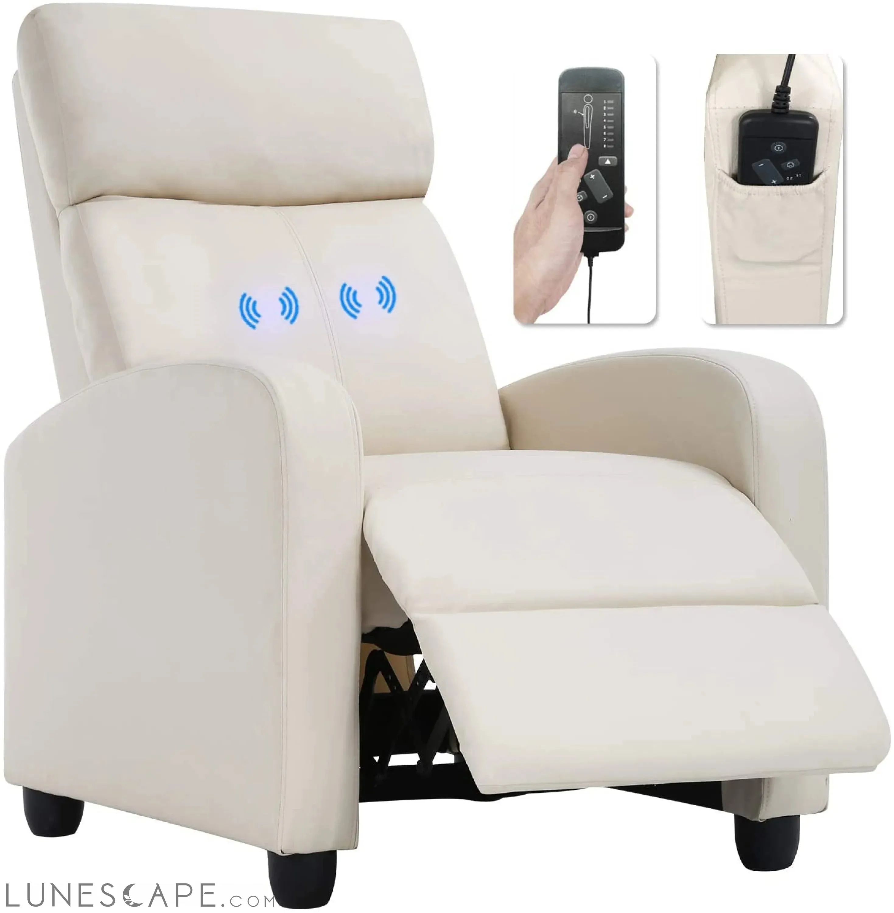 Beige Leather Massage Recliner Sofa