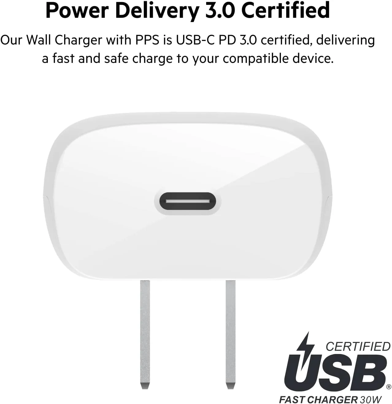 Belkin 30W USB-C Wall Charger with USB-C to C Cable, PPS, PowerDelivery, USB-IF Certified PD 3.0 Fast Charging for iPhone 16, iPad, Samsung Galaxy S25, Google Pixel, Nintendo Switch 2 & More - White