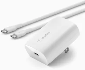 Belkin 30W USB-C Wall Charger with USB-C to C Cable, PPS, PowerDelivery, USB-IF Certified PD 3.0 Fast Charging for iPhone 16, iPad, Samsung Galaxy S25, Google Pixel, Nintendo Switch 2 & More - White
