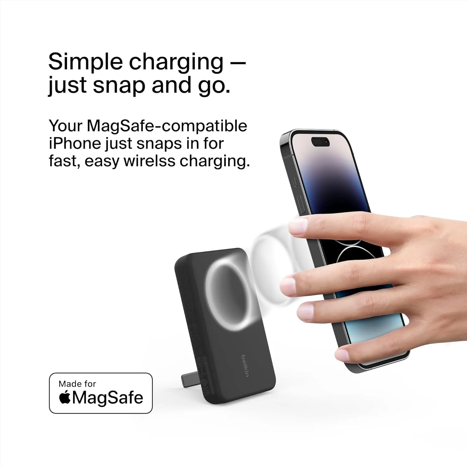 Belkin BoostCharge Wireless Power Bank 5K w/MagSafe Compatible 7.5W Charging, Built-in Pop-up Kickstand - Compatible w/iPhone 16, 16 Plus, 16 Pro, 16 Pro Max, iPhone 15, AirPods, and More - Black