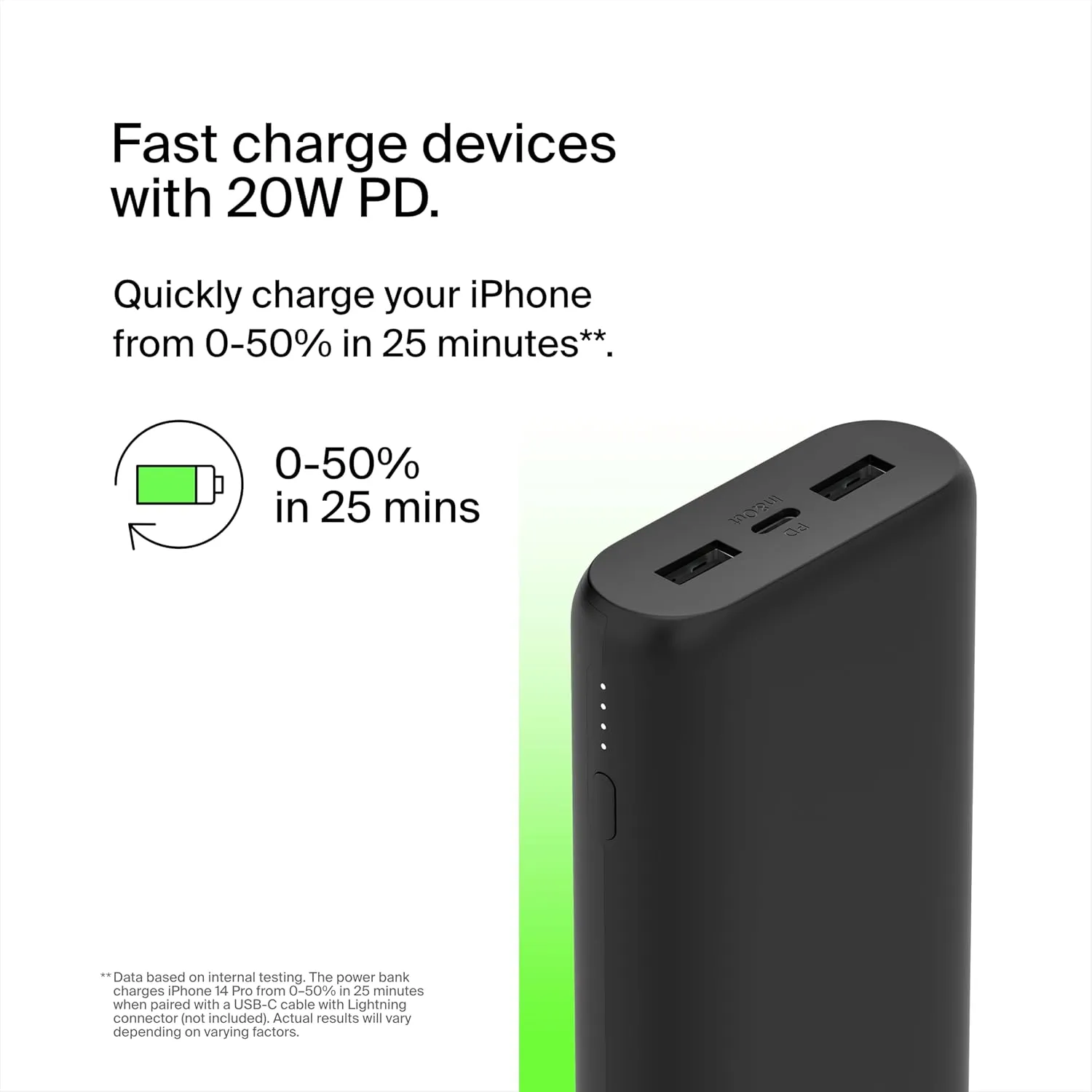 Belkin Portable Charger, 3-Port Compact Power Bank 20,000mAh w/PD 20W for iPhone 16, 15, 14, Pro, AirPods, Nintendo Switch 2 & More - Travel-Friendly Design w/ 12in USB-C to USB-C Cable - Black