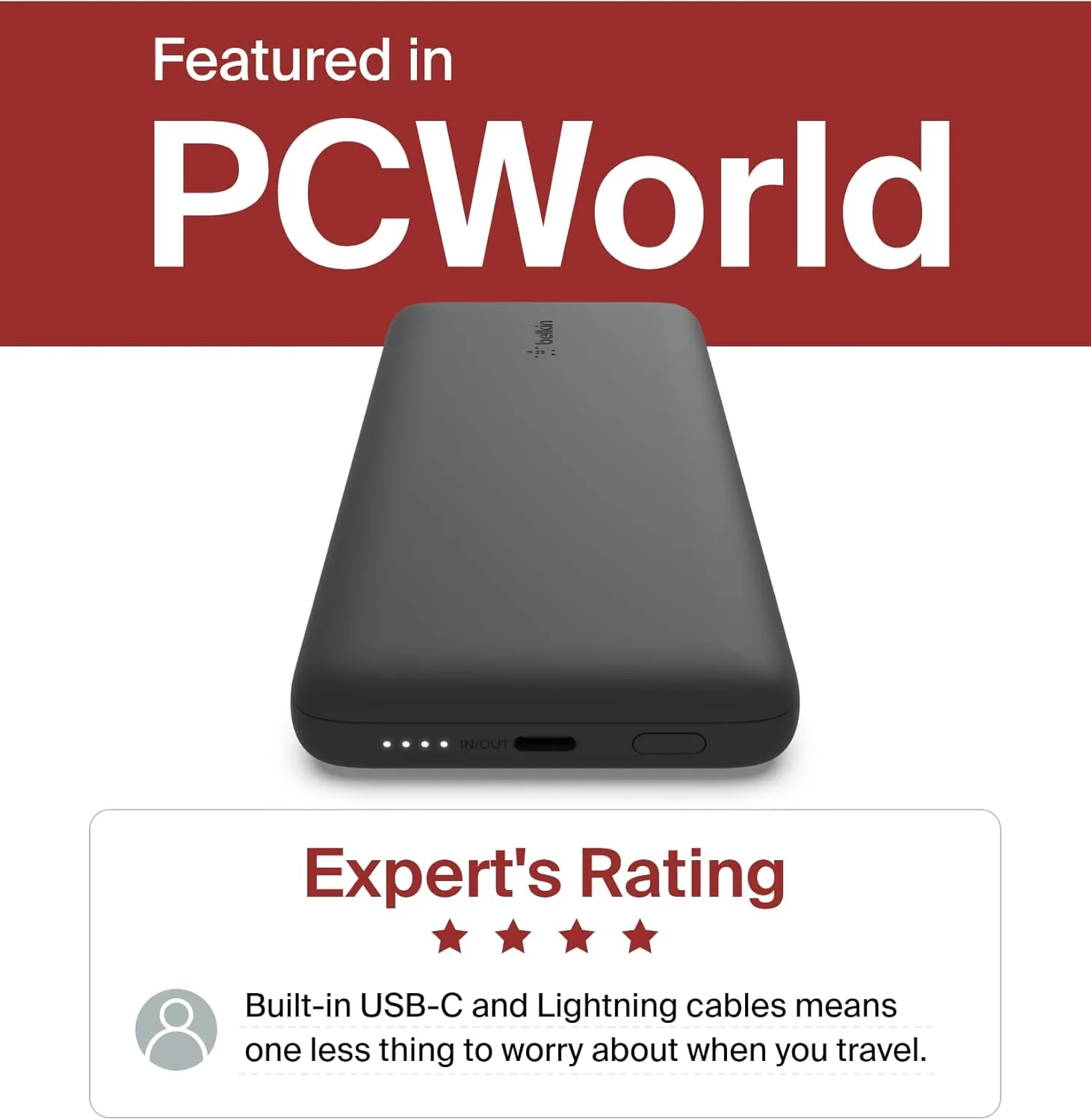 Belkin Portable Charger, Power Bank 10,000mAh, 23W w/Integrated Lightning Cable & USB-C Cable - Charger Battery Pack for Apple iPhone 16, 15, Galaxy S25, Nintendo Switch 2, Travel Essentials - Black