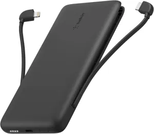 Belkin Portable Charger, Power Bank 10,000mAh, 23W w/Integrated Lightning Cable & USB-C Cable - Charger Battery Pack for Apple iPhone 16, 15, Galaxy S25, Nintendo Switch 2, Travel Essentials - Black