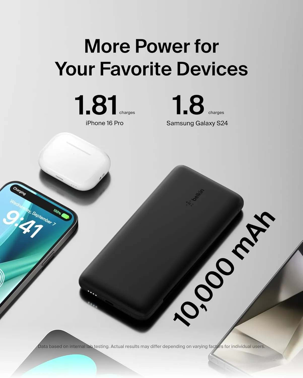 Belkin Portable Charger, Power Bank 10,000mAh, 23W w/Integrated Lightning Cable & USB-C Cable - Charger Battery Pack for Apple iPhone 16, 15, Galaxy S25, Nintendo Switch 2, Travel Essentials - Black