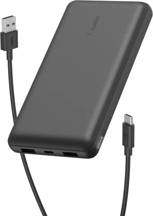 Belkin Portable Charger, USB-C Power Bank 20,000mAh w/ 2 USB-A Ports, 15W w/ Type-A to Type-C Cable for iPhone 16, 16 Plus, 16 Pro, 16 Pro Max, Samsung Galaxy S25, Galaxy S24, Pixel 9, & More - Black