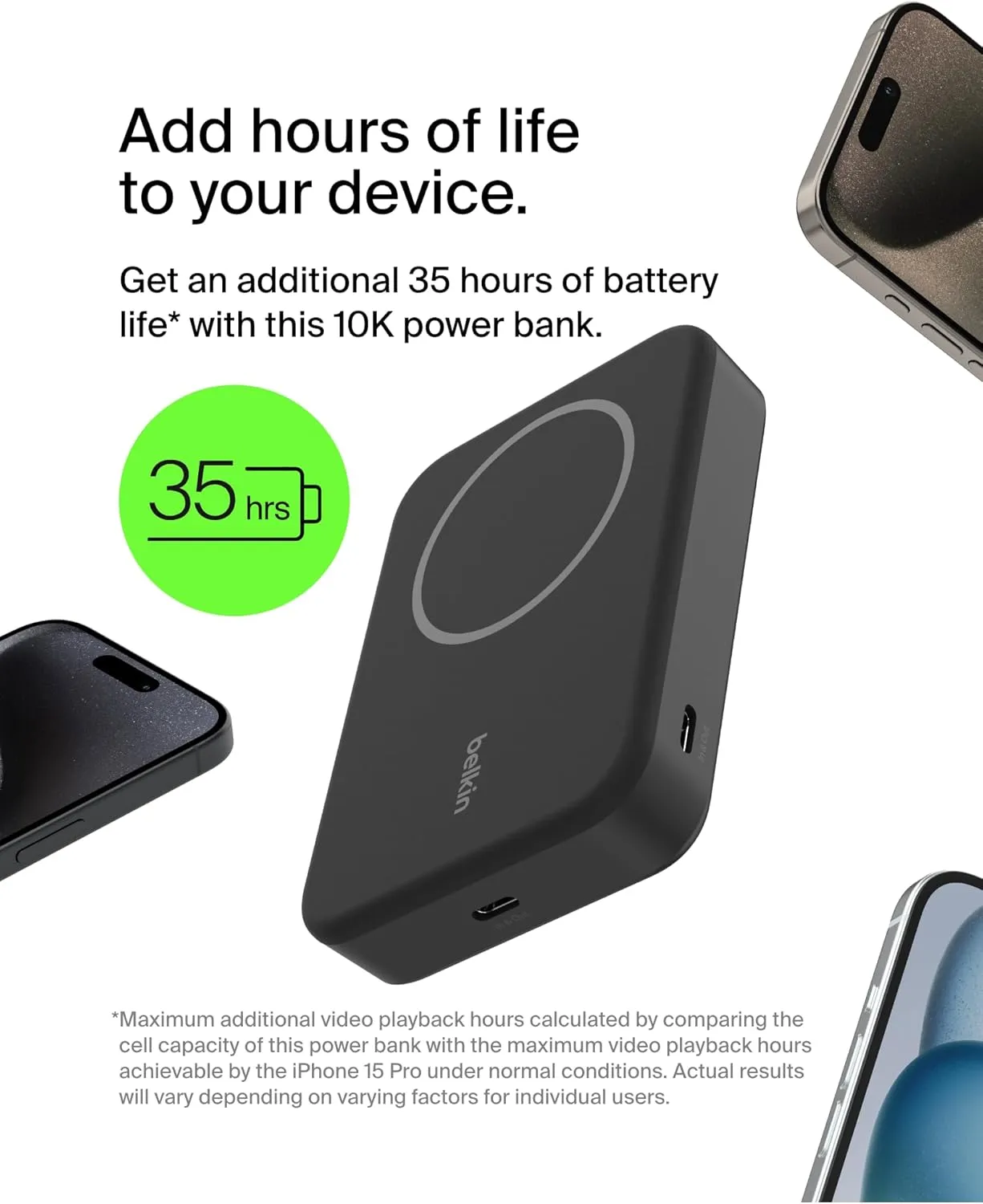 Belkin Portable Charger, Wireless Power Bank 10,000mAh w/ Qi2, MagSafe Compatible   Built-in Pop-up Kickstand - Compatible w/iPhone 16, 15, 14, Plus, Pro, Pro Max, and More - Black