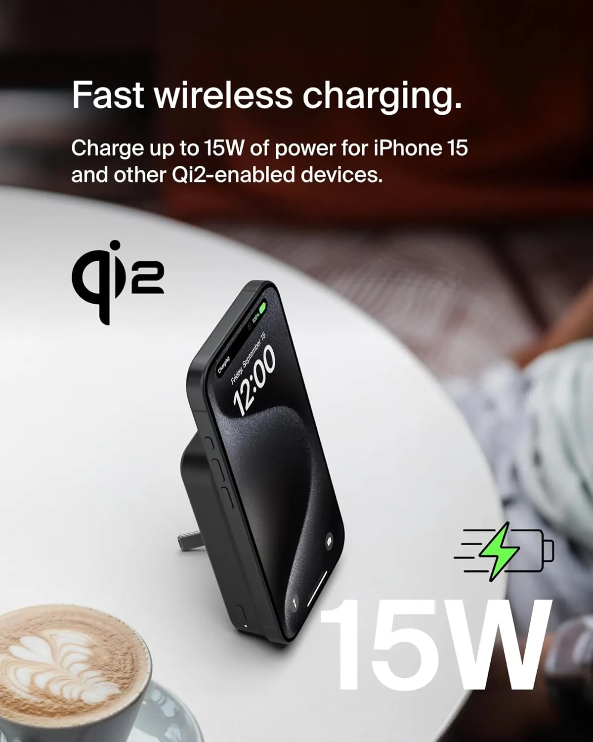 Belkin Portable Charger, Wireless Power Bank 10,000mAh w/ Qi2, MagSafe Compatible   Built-in Pop-up Kickstand - Compatible w/iPhone 16, 15, 14, Plus, Pro, Pro Max, and More - Black