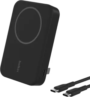 Belkin Portable Charger, Wireless Power Bank 10,000mAh w/ Qi2, MagSafe Compatible   Built-in Pop-up Kickstand - Compatible w/iPhone 16, 15, 14, Plus, Pro, Pro Max, and More - Black