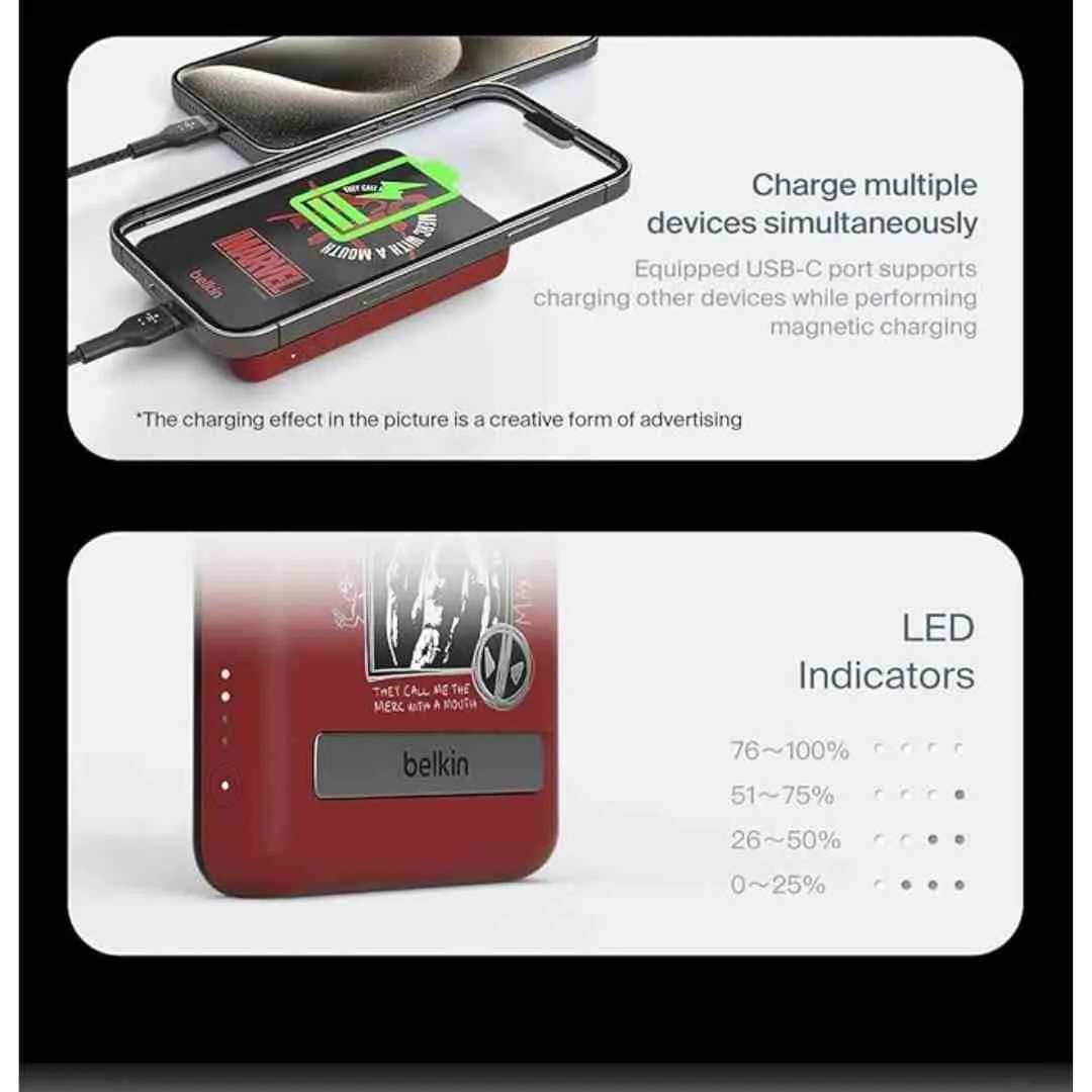 Belkin X Deadpool 5000 mAH Magsafe Wireless Power Bank Disney Brown