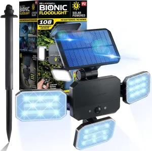 Bell Howell Bionic Floodlight with Motion Sensing - Solar Outdoor Lights 108 High Power LED Bulbs Adjustable, Swiveling Panels for Garden Patio and Lawn As Seen On TV