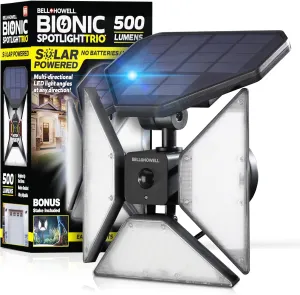 Bell Howell Bionic Trio Solar Lights Outdoor with Motion Sensor, Super Bright Landscape Spotlight for Outdoor, Patio, Yard, and Garden – 500 Lumens, Black, As Seen On TV (Cool White)