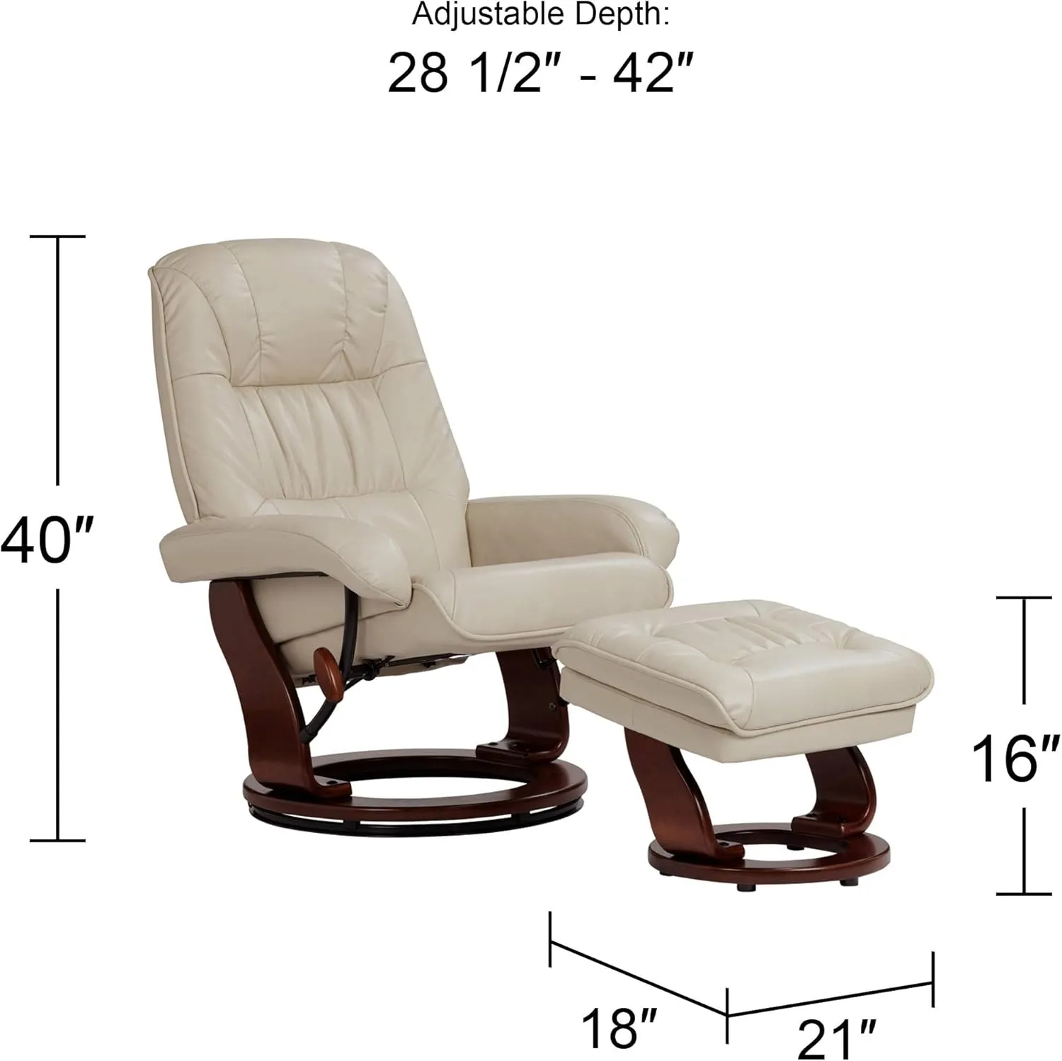 Benchmaster Kyle Taupe Swivel Faux Leather Recliner with Ottoman Chair Modern Armchair Ergonomic Push Manual Reclining Footrest Upholstered Bedroom Living Room Reading Home Relax Office